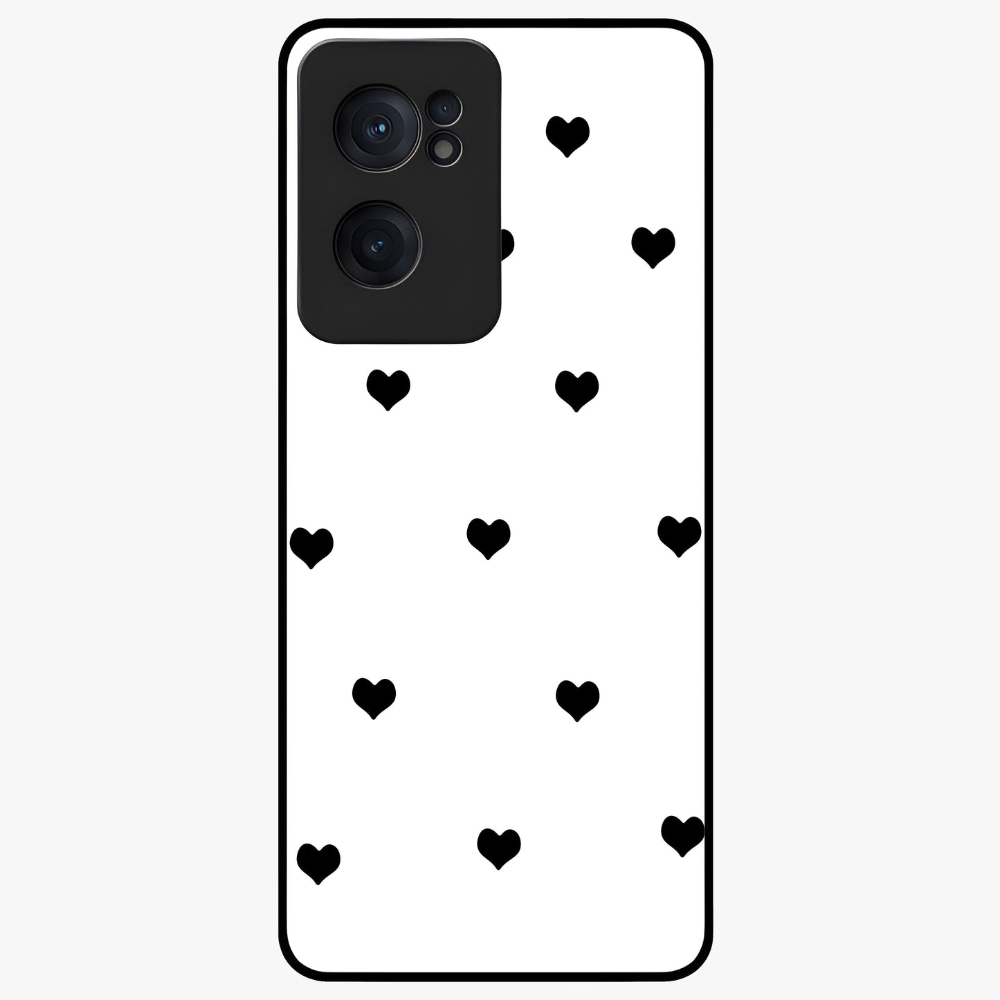 Cute Simple black Hearts Glass Case for 1+Nord Ce 2  powerful front view featuring dark ascension themed artwork