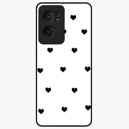 Cute Simple black Hearts Glass Case for 1+Nord Ce 2  powerful front view featuring dark ascension themed artwork