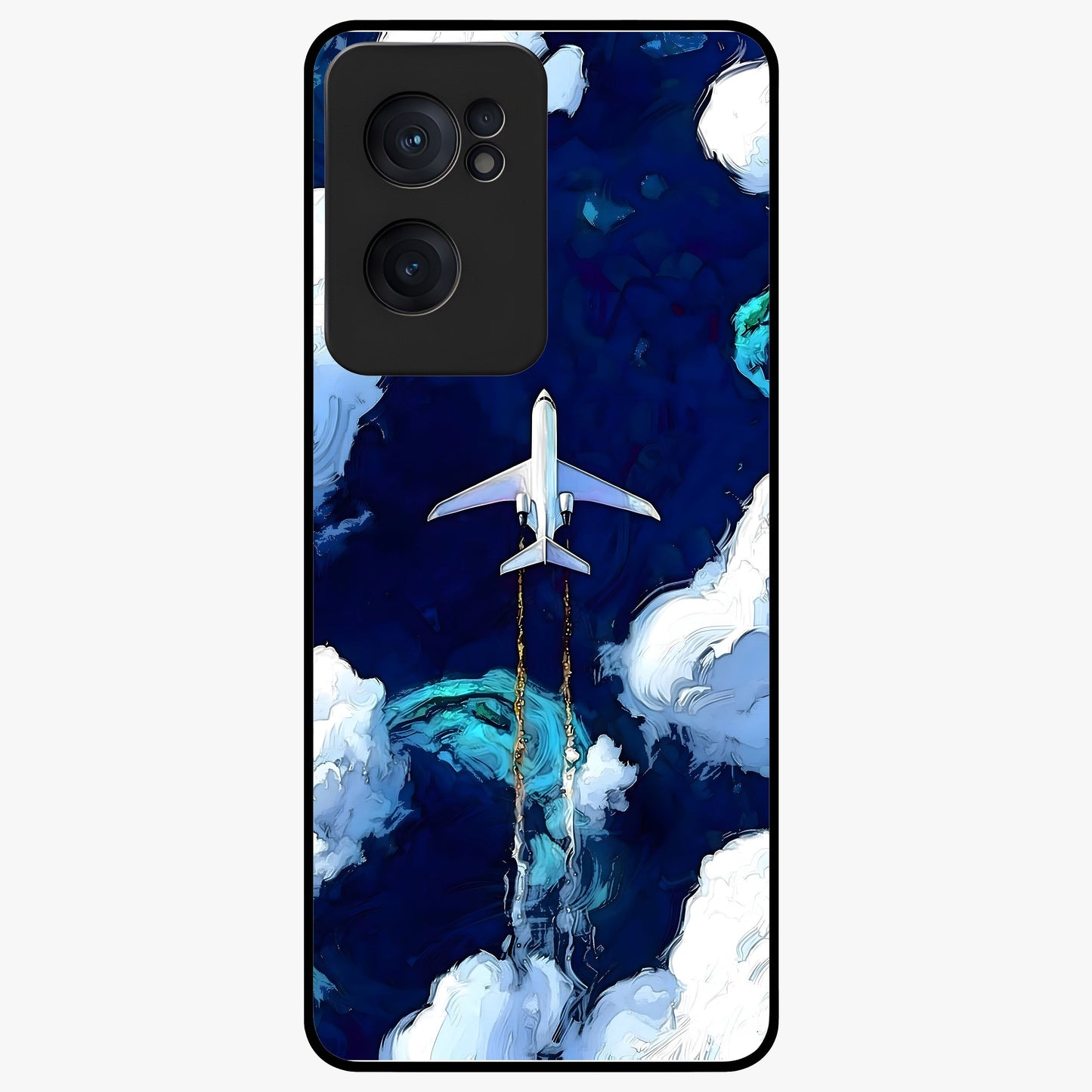 Dark Airplane Glass Case for 1+Nord CE 2  bold front view featuring airplane silhouette artwork on dark background
