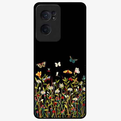 Dark Bloom Wonderland Custom Name Glass Case for 1+Nord CE 2  striking front view featuring dark floral artwork with personalized name design