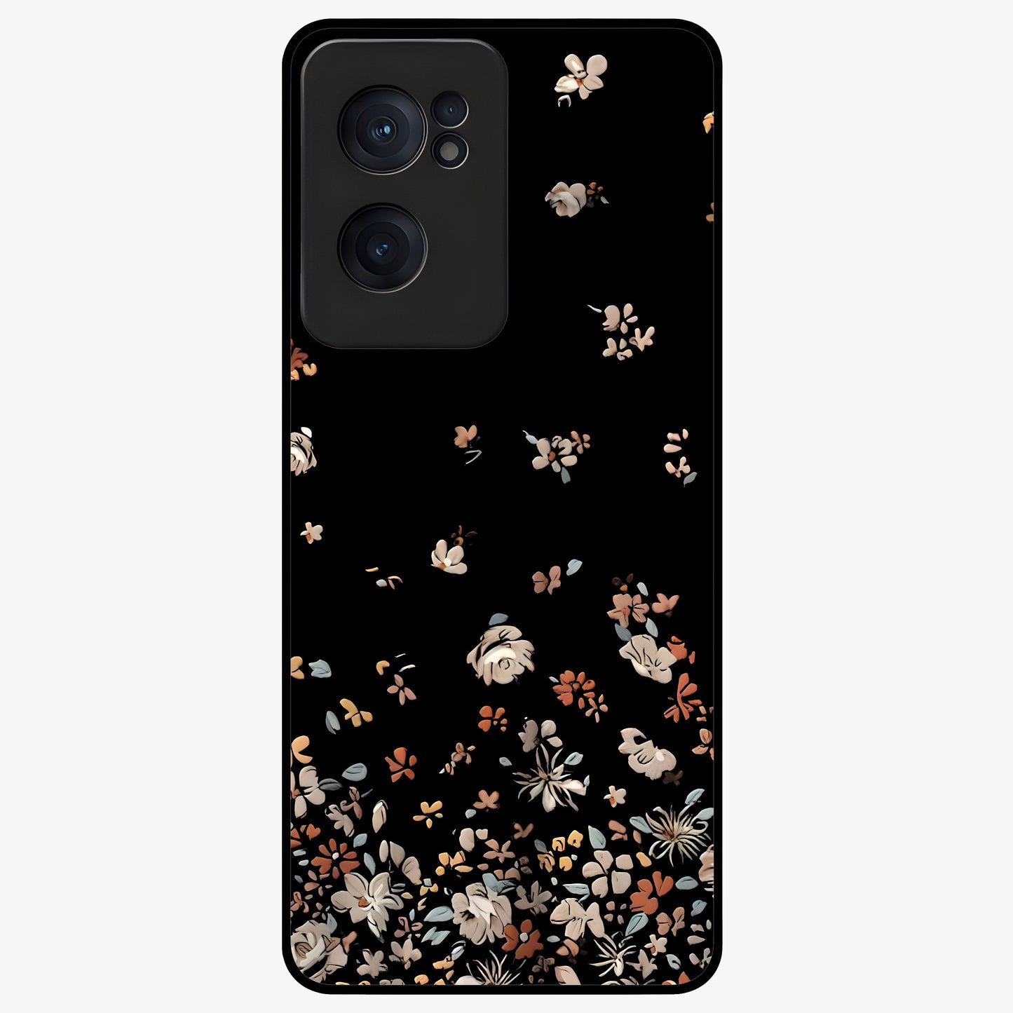 Dark Petal Aesthetic Glass Case for 1+Nord CE 2  elegant front view featuring moody floral artwork with deep tones