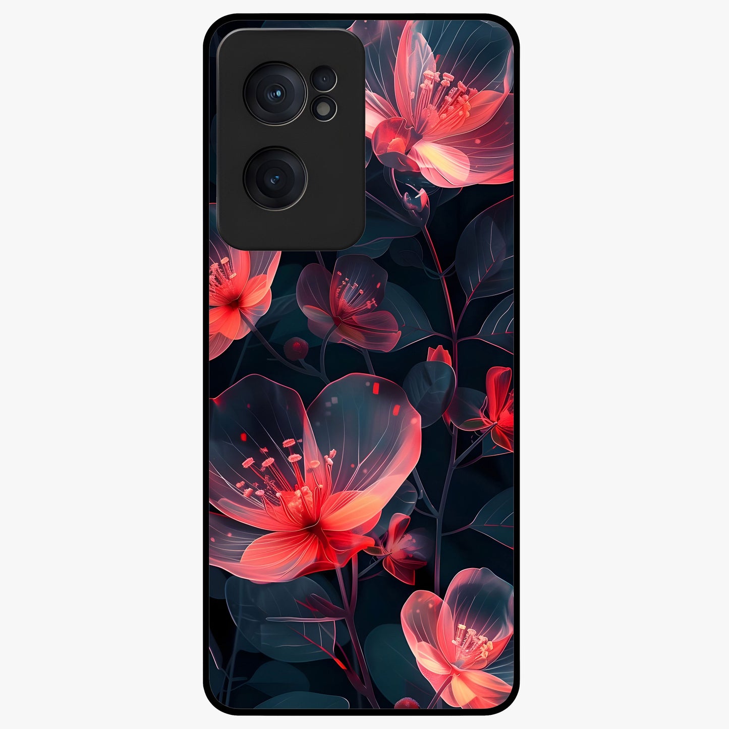 Dark Shade of Flower Glass Case for 1+Nord CE 2  artistic front view featuring floral artwork in deep shadow tones