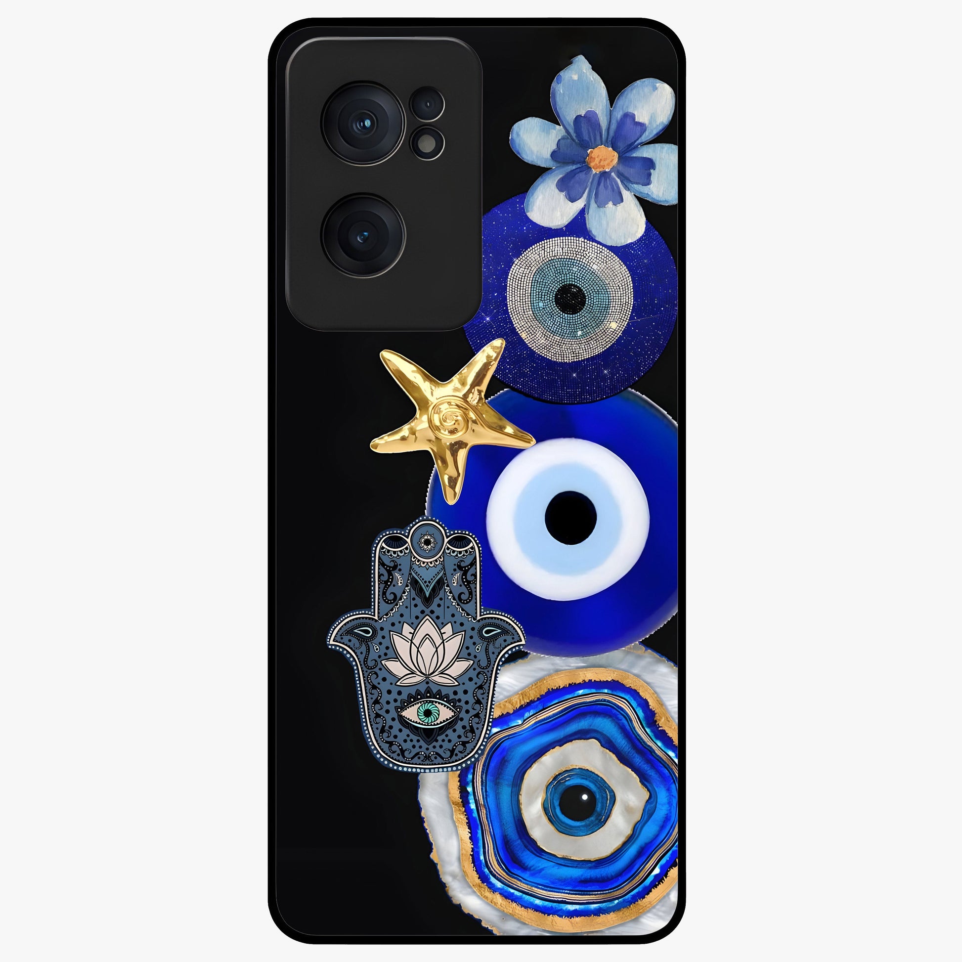 Divine Eye Bloom Glass Case for 1+Nord CE 2  artistic front view featuring floral evil eye inspired artwork