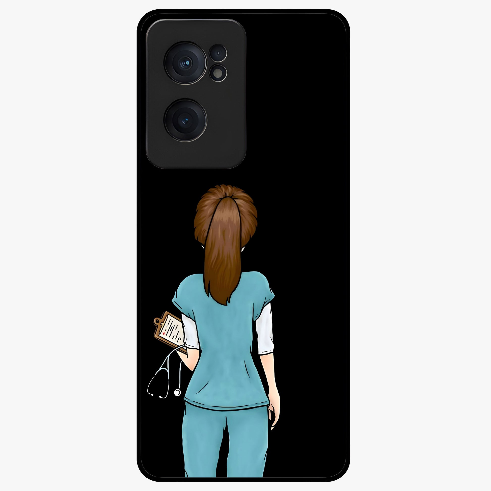 Doctor Pattern Custom Name Glass Case for 1+Nord CE 2  professional front view featuring medical themed artwork with personalized name design