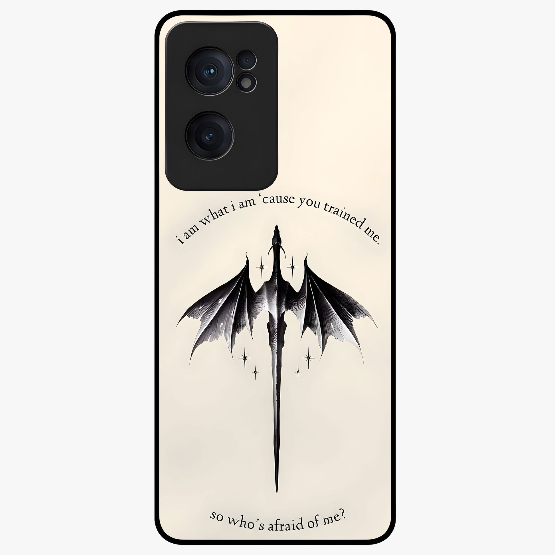 Dragon Quote Art Glass Case for 1+Nord CE 2  bold front view featuring dragon illustration with motivational quote artwork