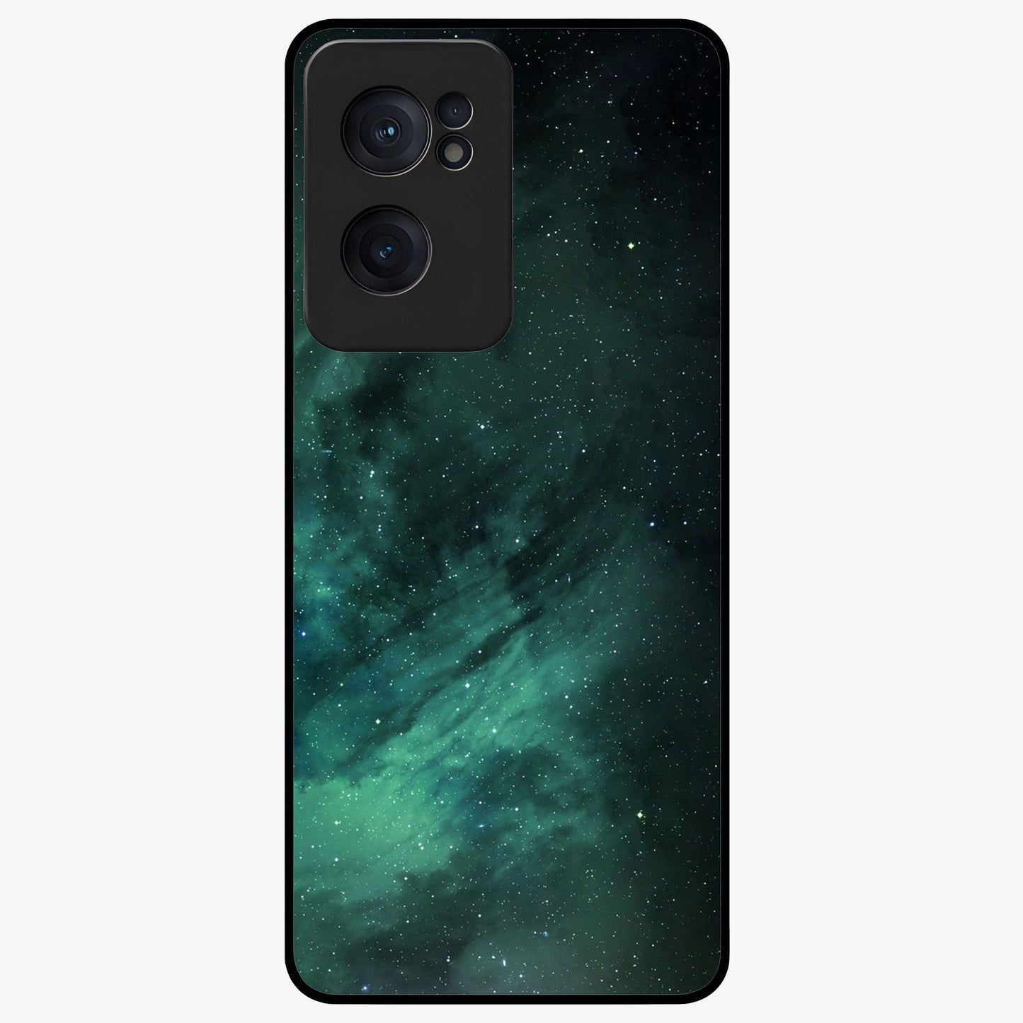 Emerald Green Space Glass Case for 1+Nord CE 2  vibrant front view featuring deep green cosmic inspired artwork