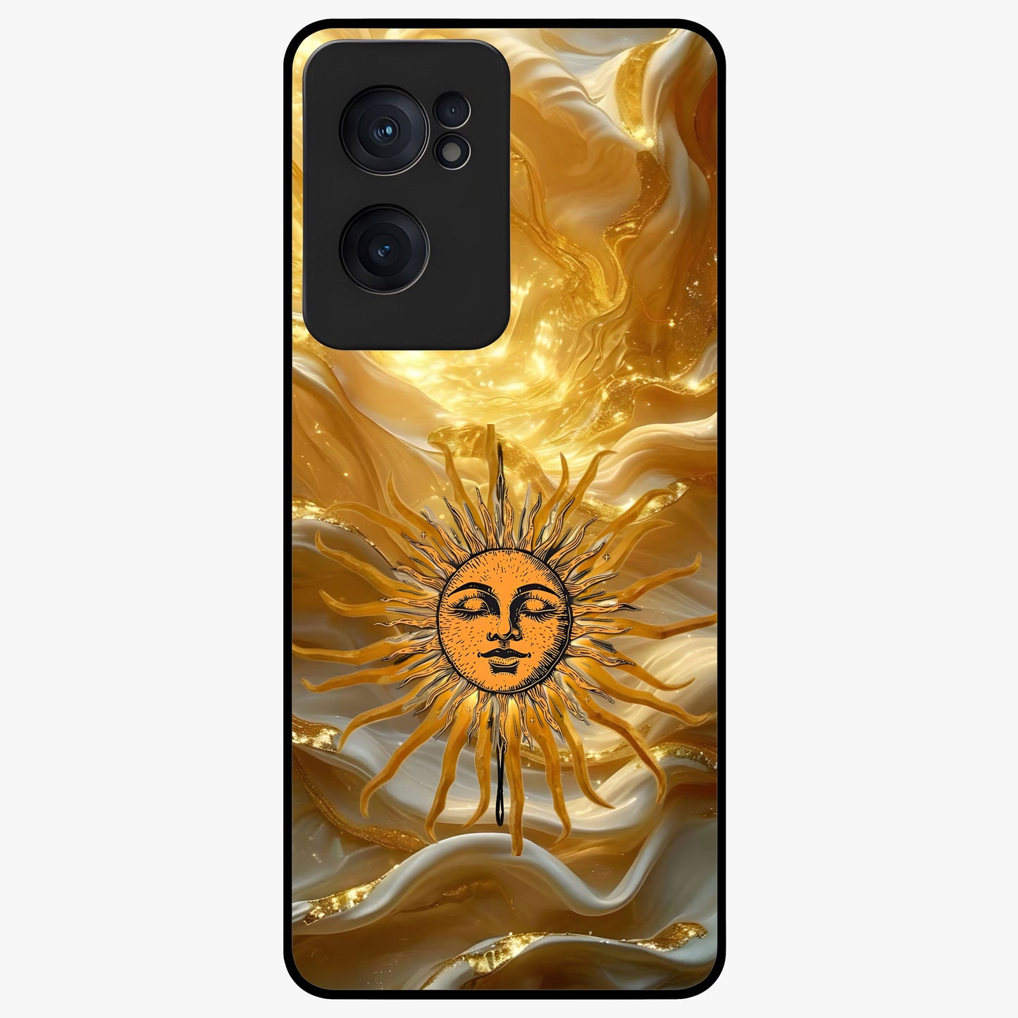 Eternal Golden Glow Glass Case for 1+Nord CE 2  radiant front view featuring warm golden artistic artwork