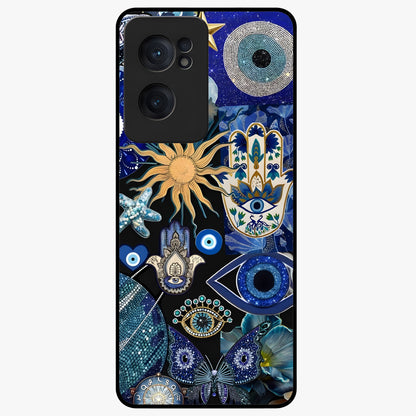Evil Eye Charm Mix Glass Case for 1+Nord Ce 2  vibrant front view featuring multiple evil eye charm artwork