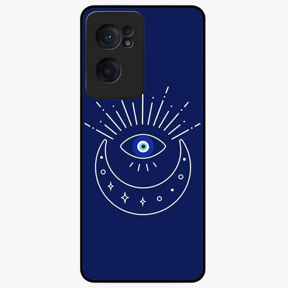 Evil Eyes Dark Blue Glass Case for 1+Nord Ce 2  striking front view featuring deep blue evil eye artwork