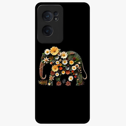 Floral Elephant Glass Case for 1+Nord CE 2  artistic front view featuring elephant illustration with floral detailing