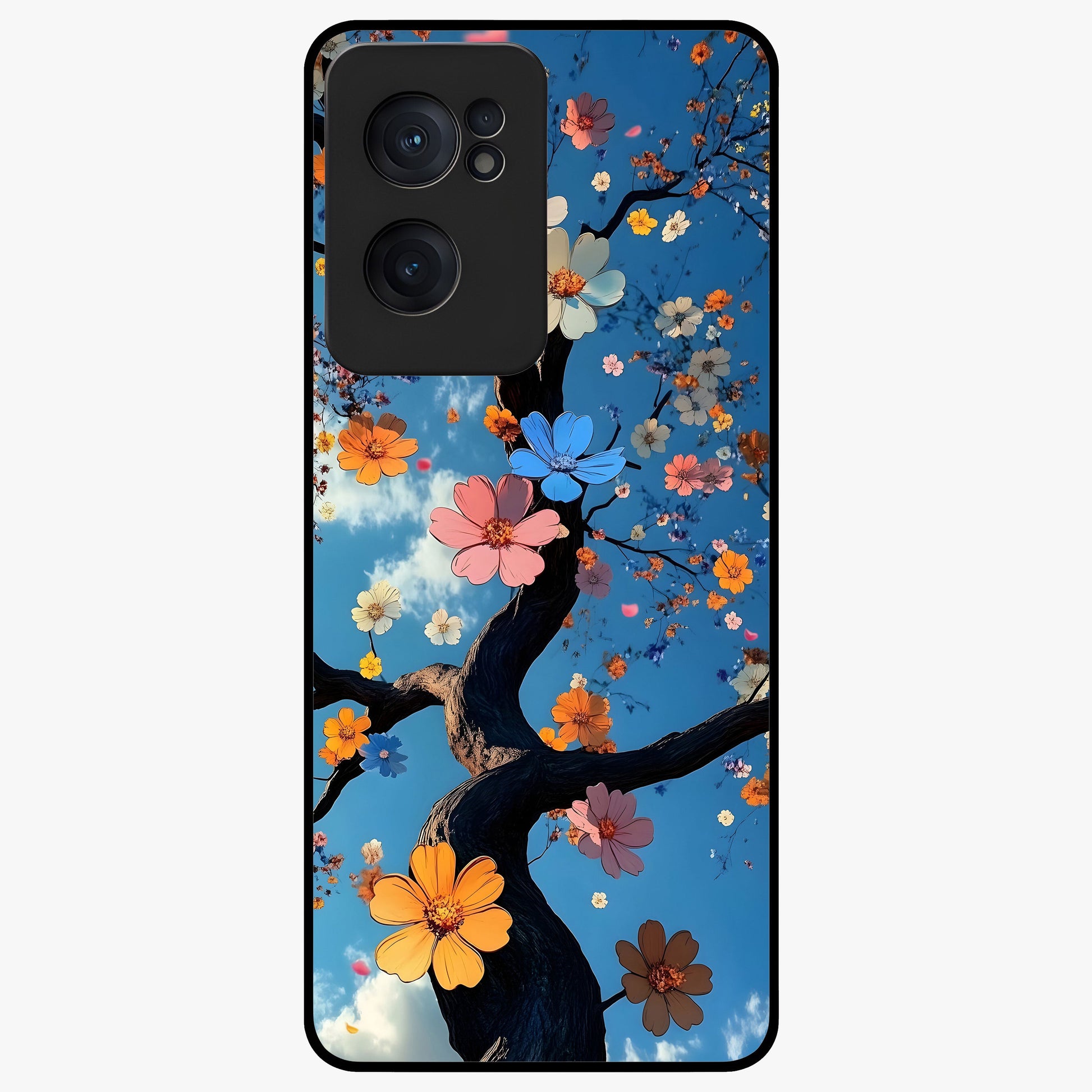 Floral Tree Glass Case for 1+Nord CE 2  elegant front view featuring blooming tree artwork