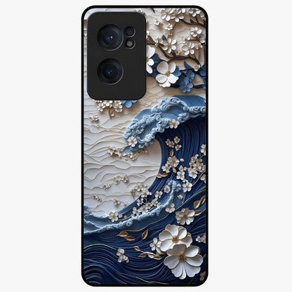 Floral Wave Origami Glass Case for 1+Nord CE 2  artistic front view featuring folded origami inspired floral wave artwork