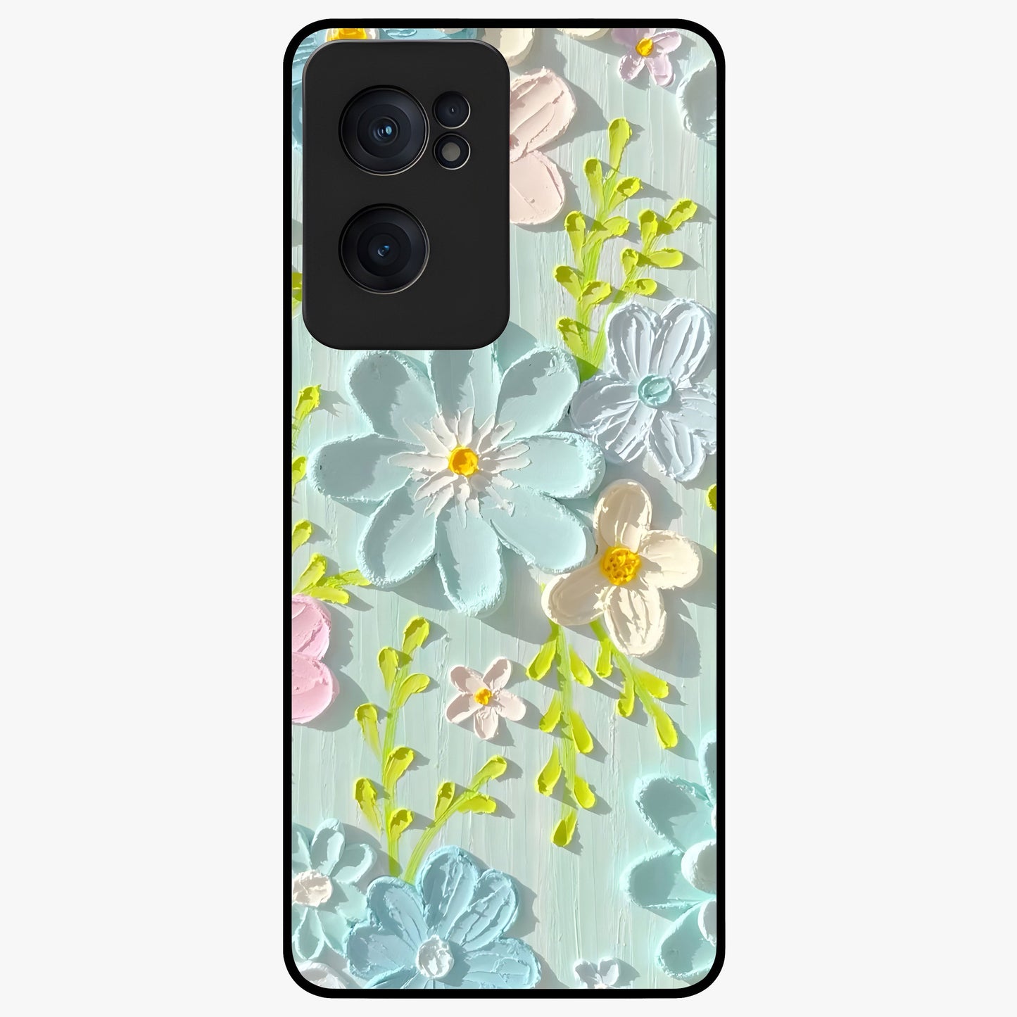 Frosted Petal Garden Glass Case for 1+Nord CE 2  soft front view featuring delicate floral artwork with frosted aesthetic tones
