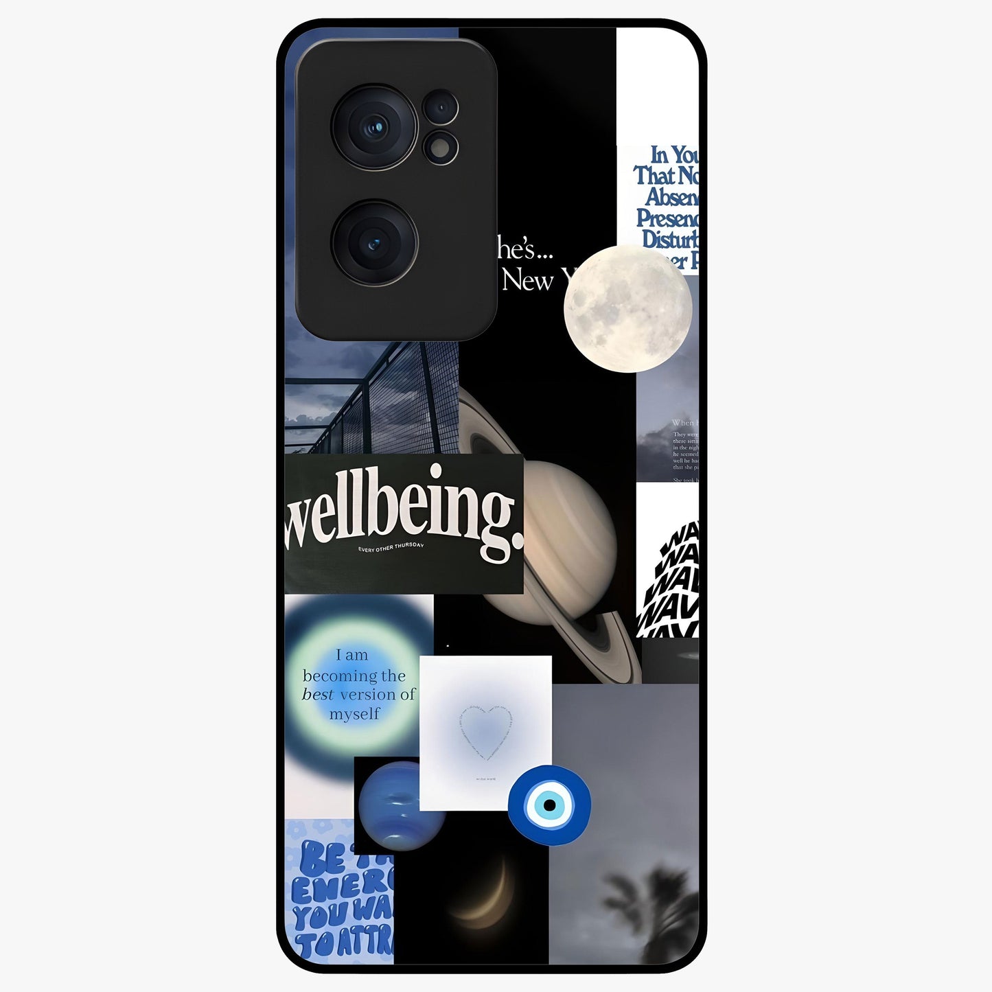 Galactic Energy Collage Glass Case for 1+Nord CE 2  artistic front view featuring layered cosmic collage artwork