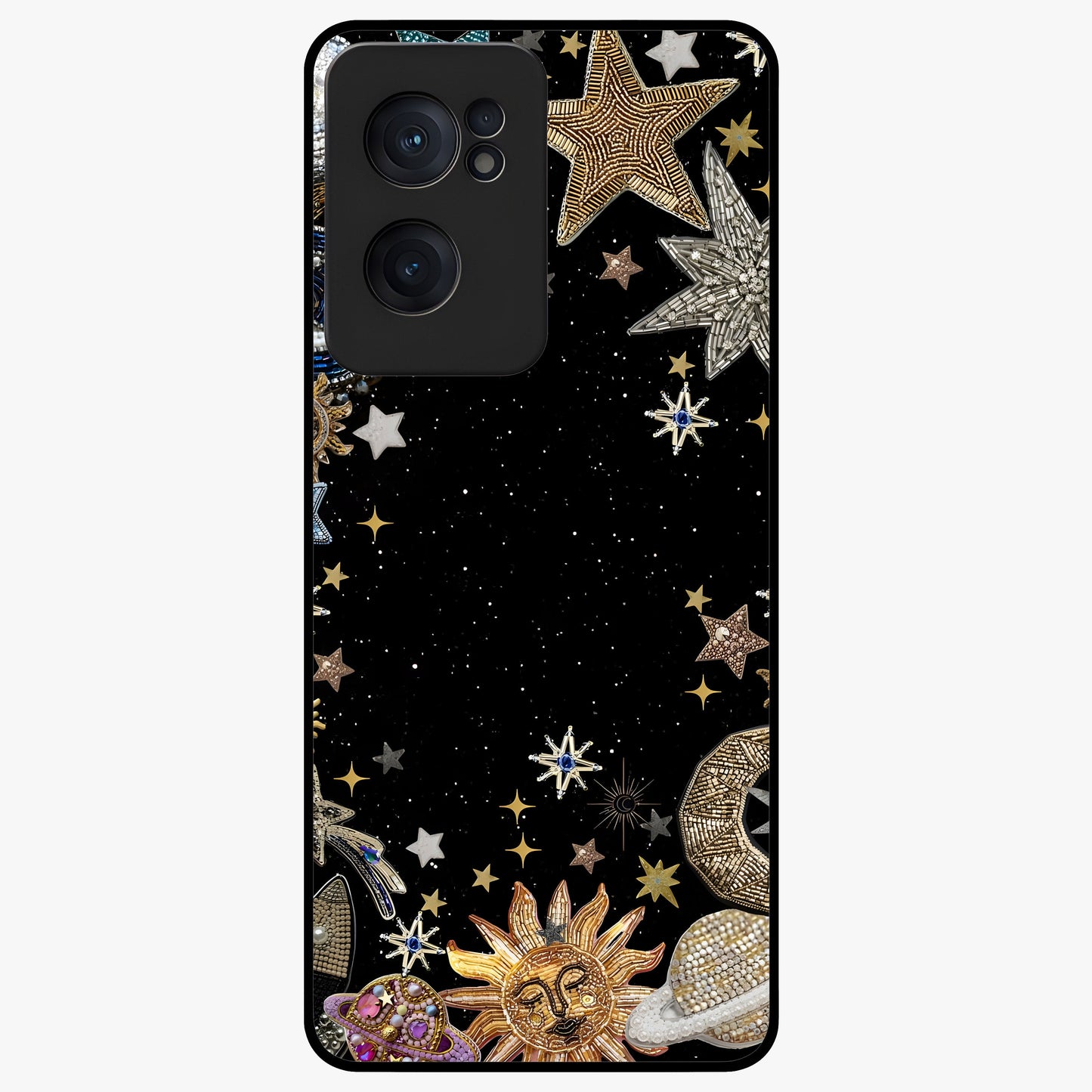 Galactic Jewel Stars Glass Case for 1+Nord CE 2  elegant front view featuring sparkling jewel inspired star artwork