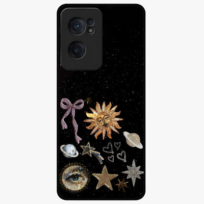 Galactic Sun Charm Glass Case for 1+Nord CE 2  radiant front view featuring celestial sun artwork with cosmic accents