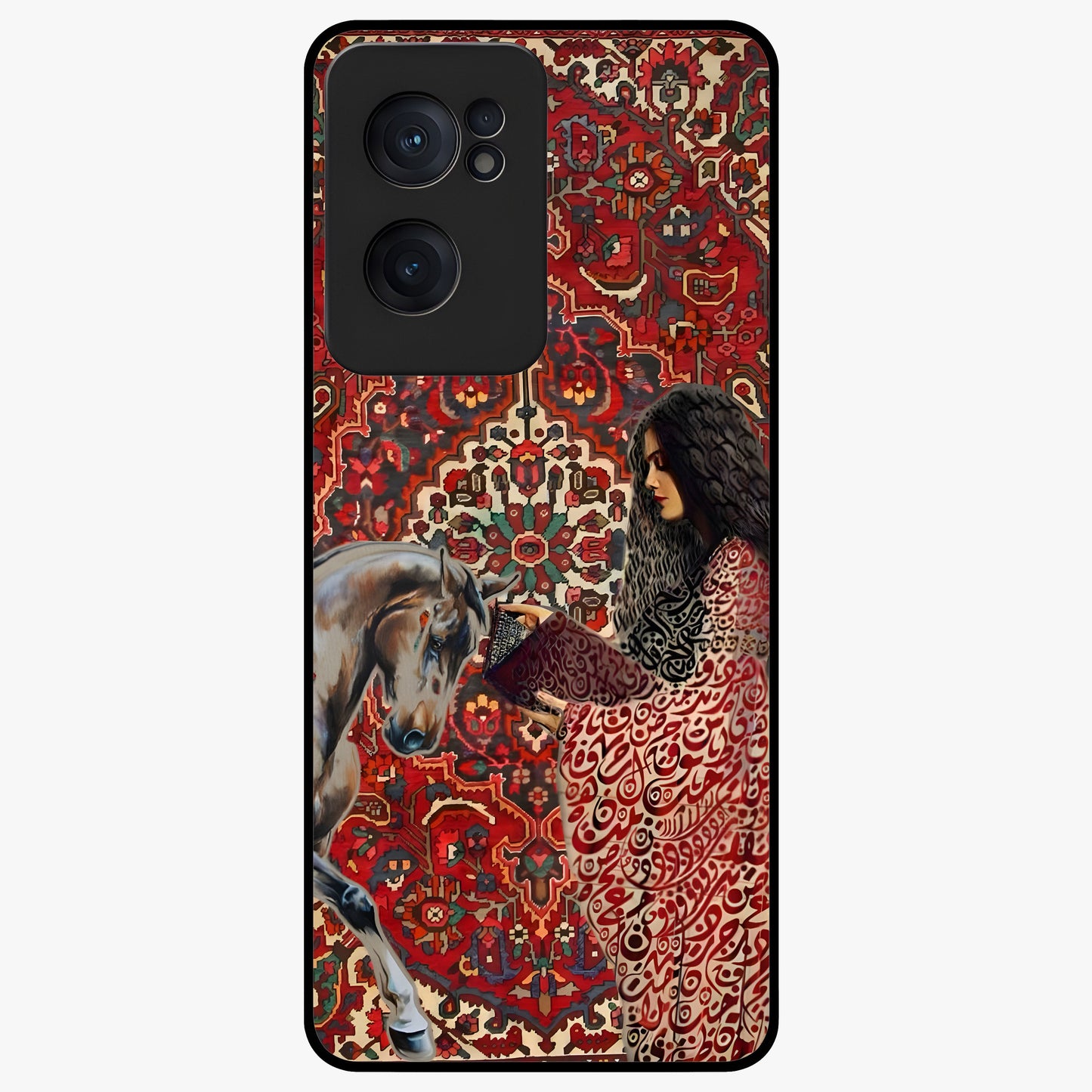 Girl With Horse Glass Case for 1+Nord Ce 2  elegant front view featuring artistic illustration of girl and horse