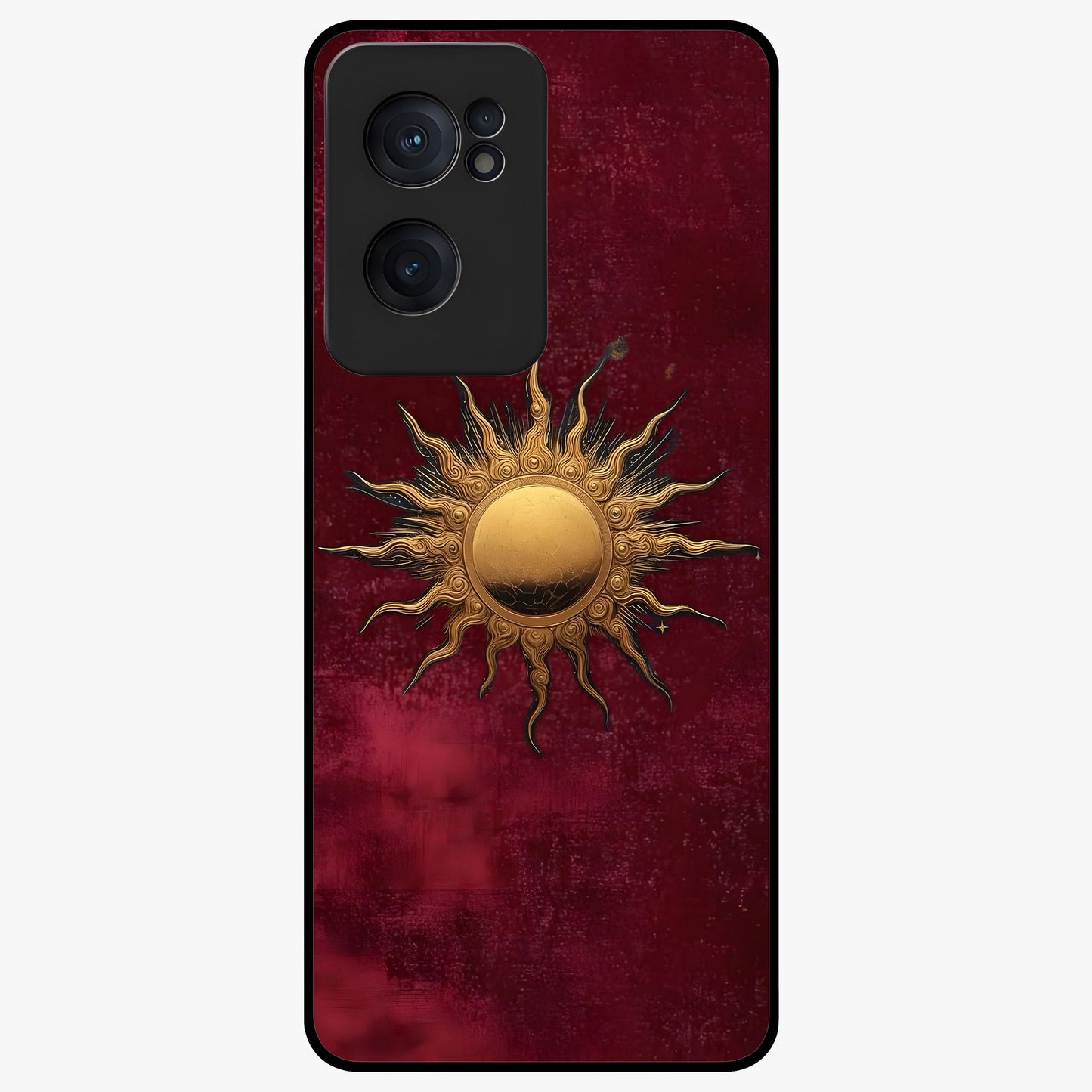 Gold Sun Blush Glass Case for 1+Nord CE 2  elegant front view featuring warm golden sun inspired artwork