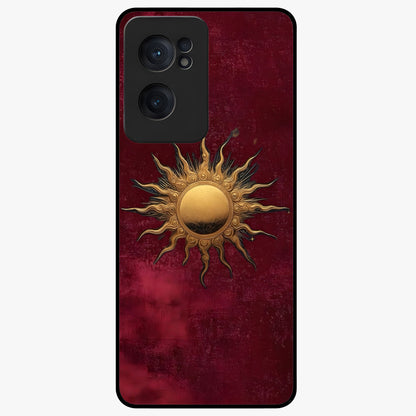 Gold Sun Blush Glass Case for 1+Nord CE 2  elegant front view featuring warm golden sun inspired artwork
