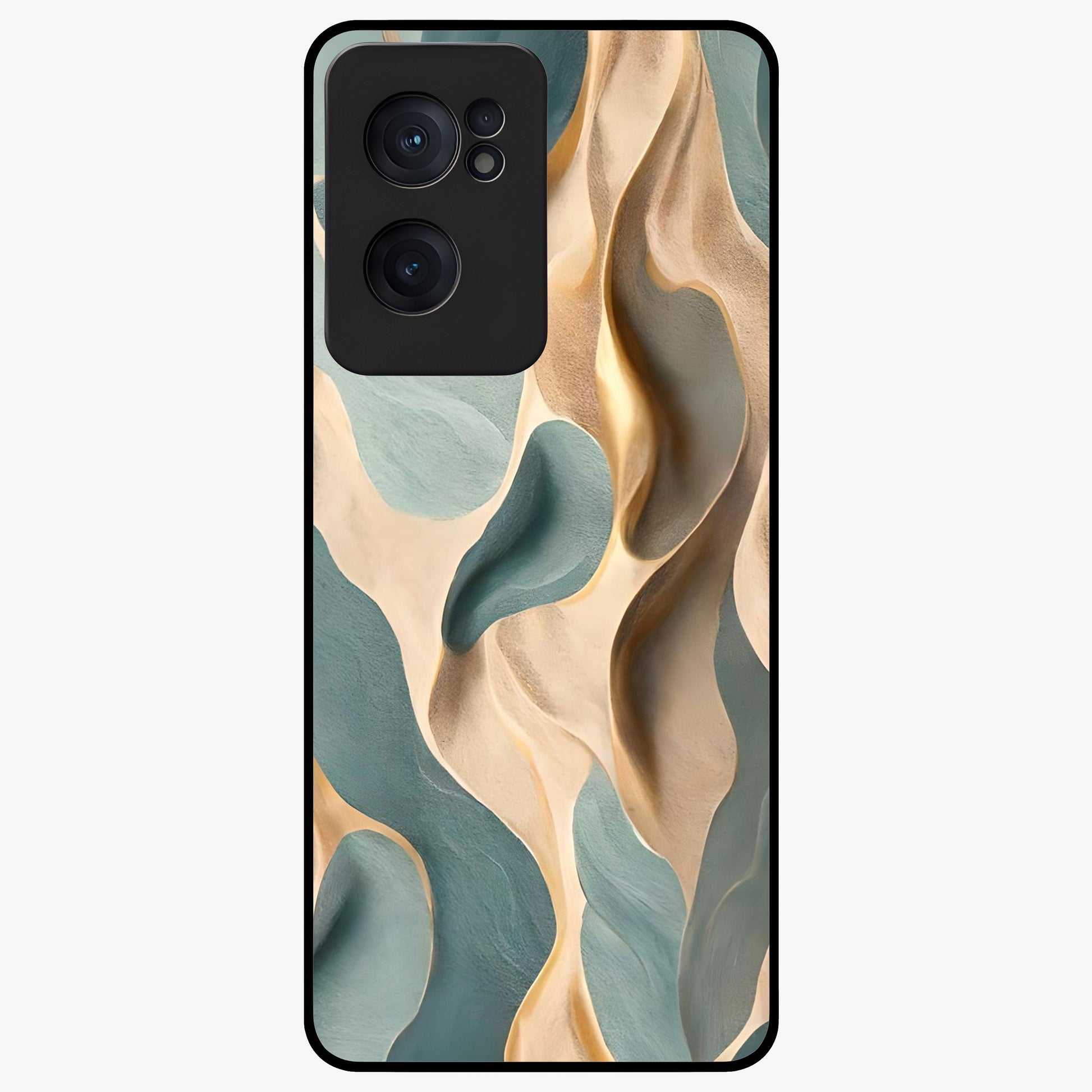 Golden Dune Waves Glass Case for 1+Nord CE 2  scenic front view featuring flowing desert dune artwork in golden hues