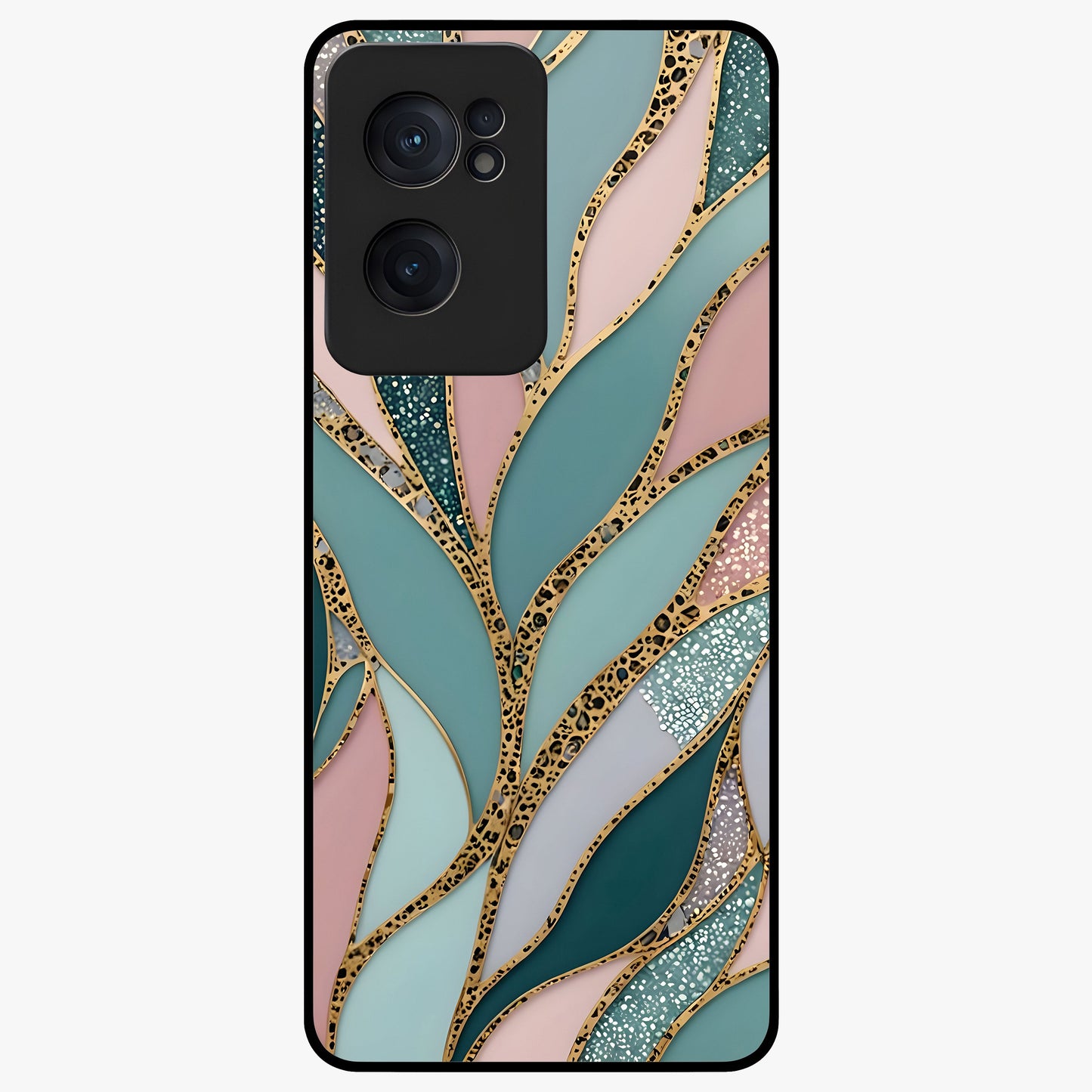 Golden Leaf Dreams Glass Case for 1+Nord CE 2  elegant front view featuring shimmering golden leaf artwork