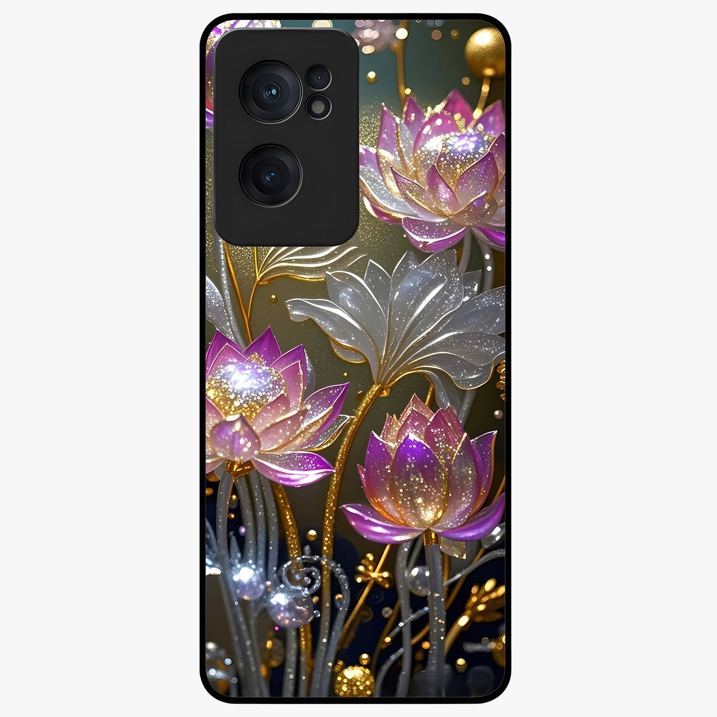 Golden Lotus Glow Glass Case for 1+Nord CE 2  serene front view featuring radiant lotus artwork in golden hues