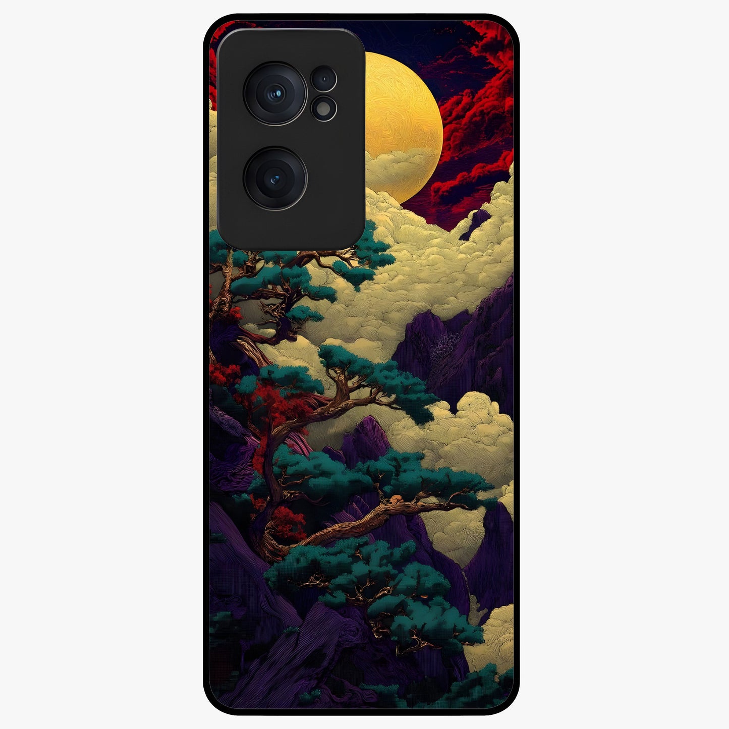 Golden Moon Horizon Glass Case for 1+Nord CE 2  serene front view featuring glowing golden moon over horizon artwork