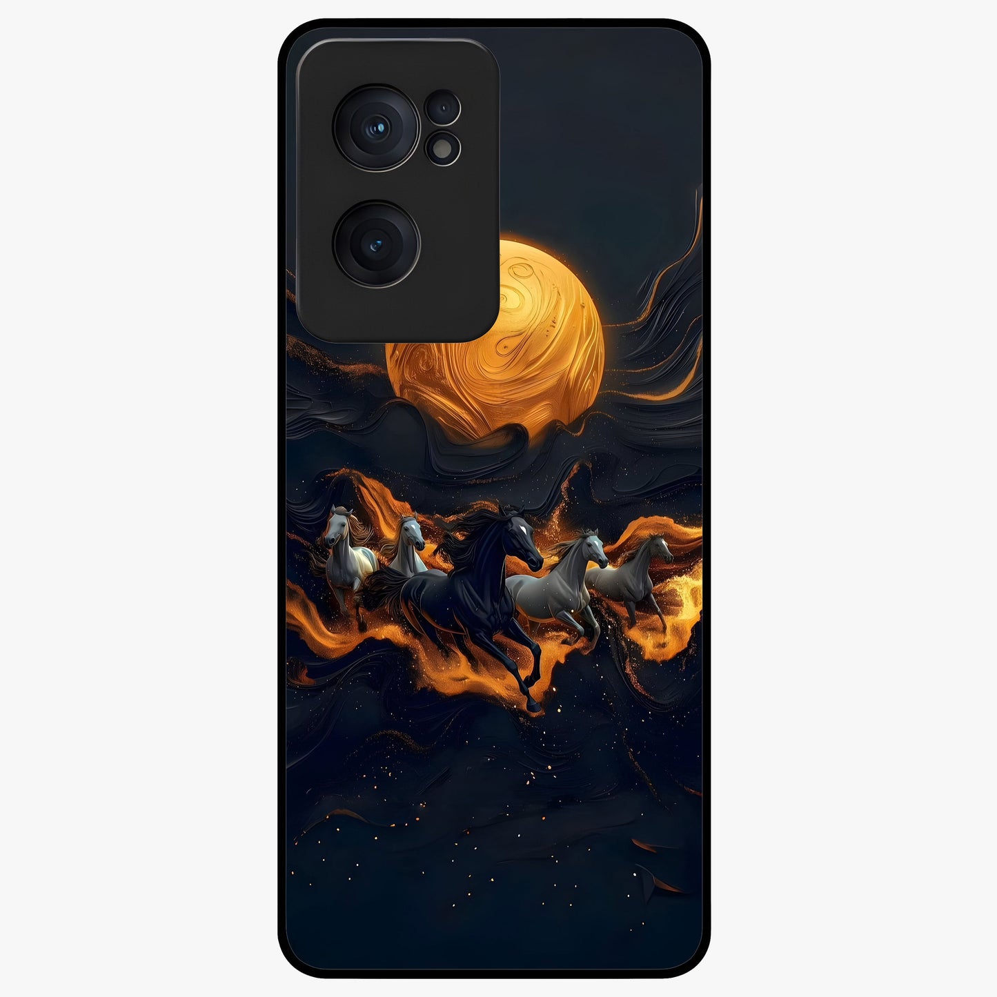 Golden Stallion Moonride Glass Case for 1+Nord CE 2  majestic front view featuring horse artwork under golden moonlight