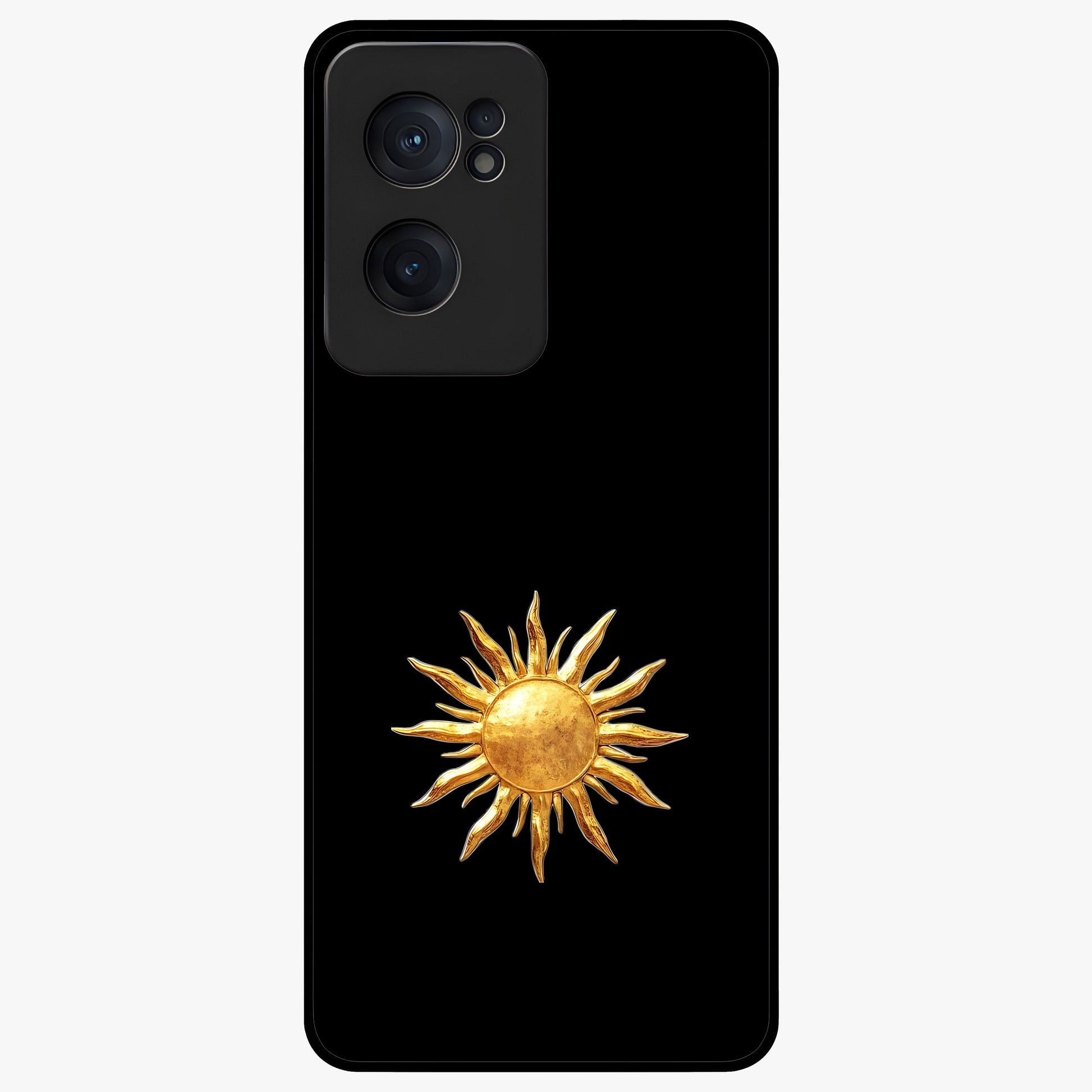 Golden Sun Minimalism Glass Case for 1+Nord CE 2  clean front view featuring minimalist golden sun artwork