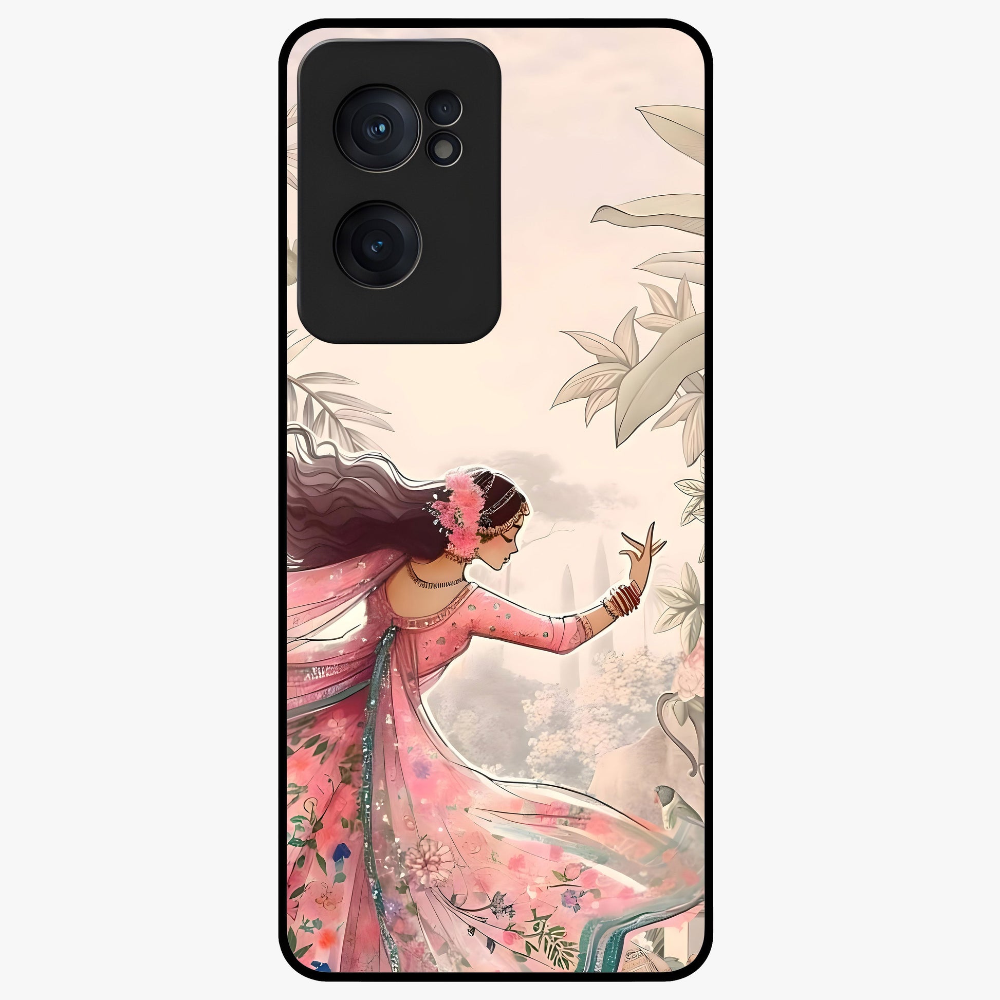 Graceful Garden Rhythm Glass Case for 1+Nord CE 2  elegant front view featuring flowing floral garden artwork