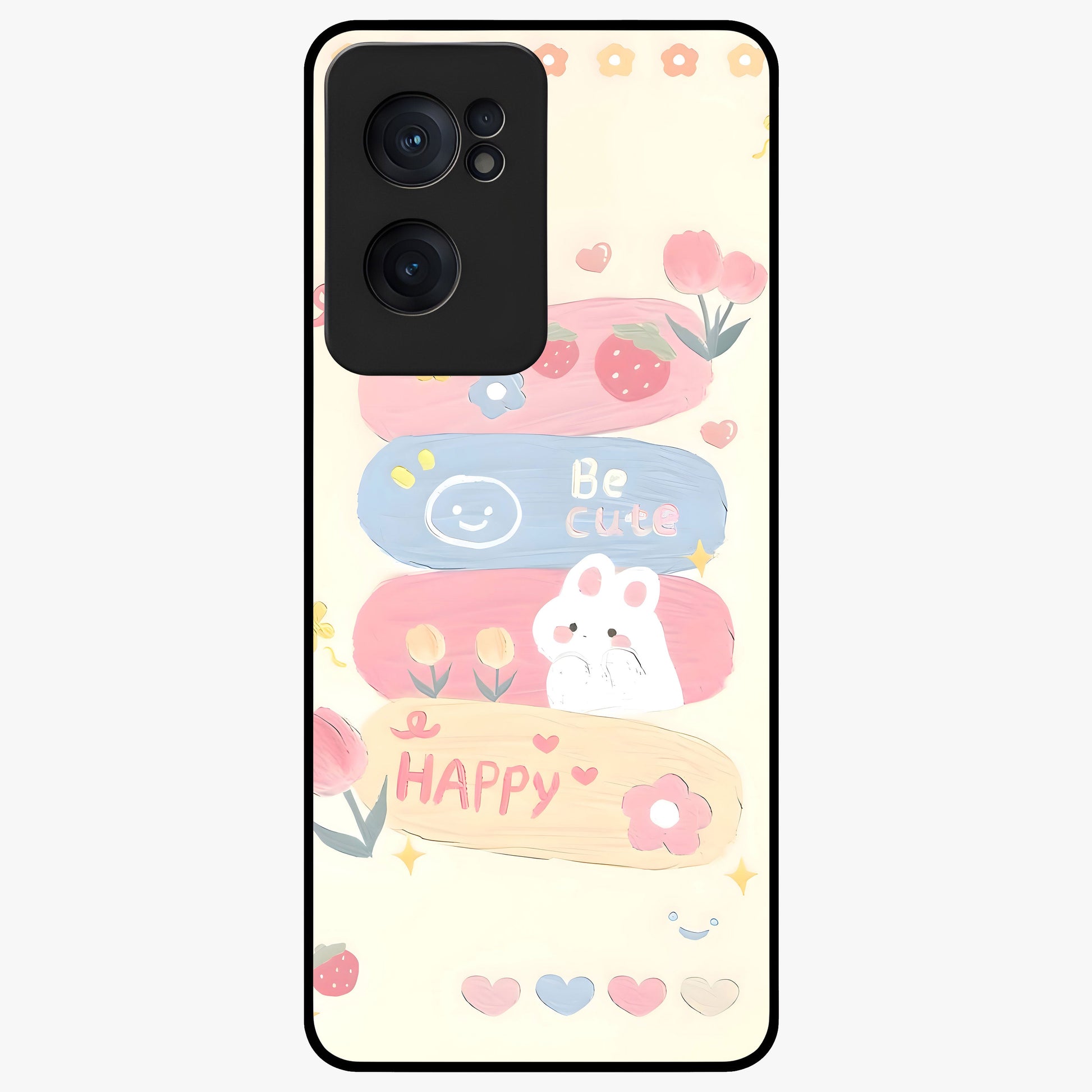 Happy Cute Bunny Glass Case for 1+Nord Ce 2  adorable front view featuring playful bunny artwork
