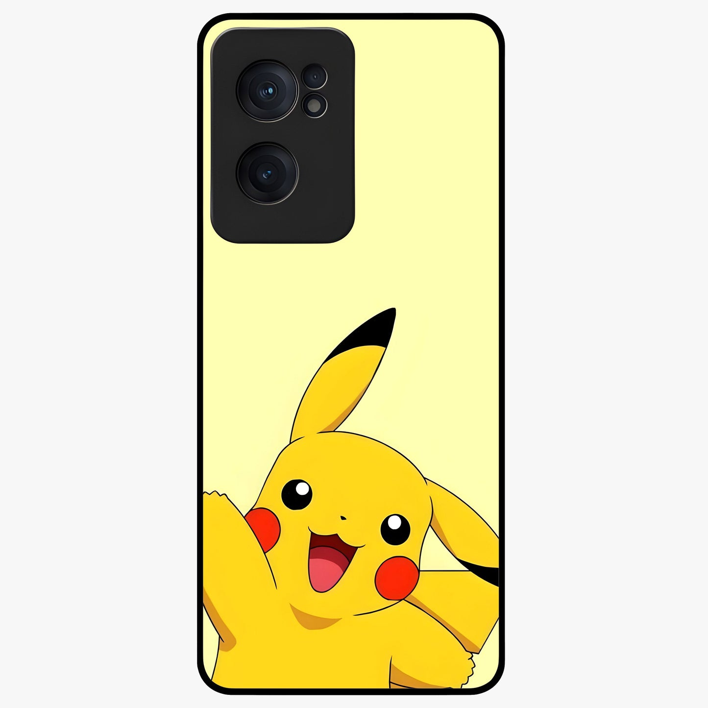 Happy Electric Pikachu Glass Case for 1+Nord CE 2  energetic front view featuring electric themed cartoon artwork