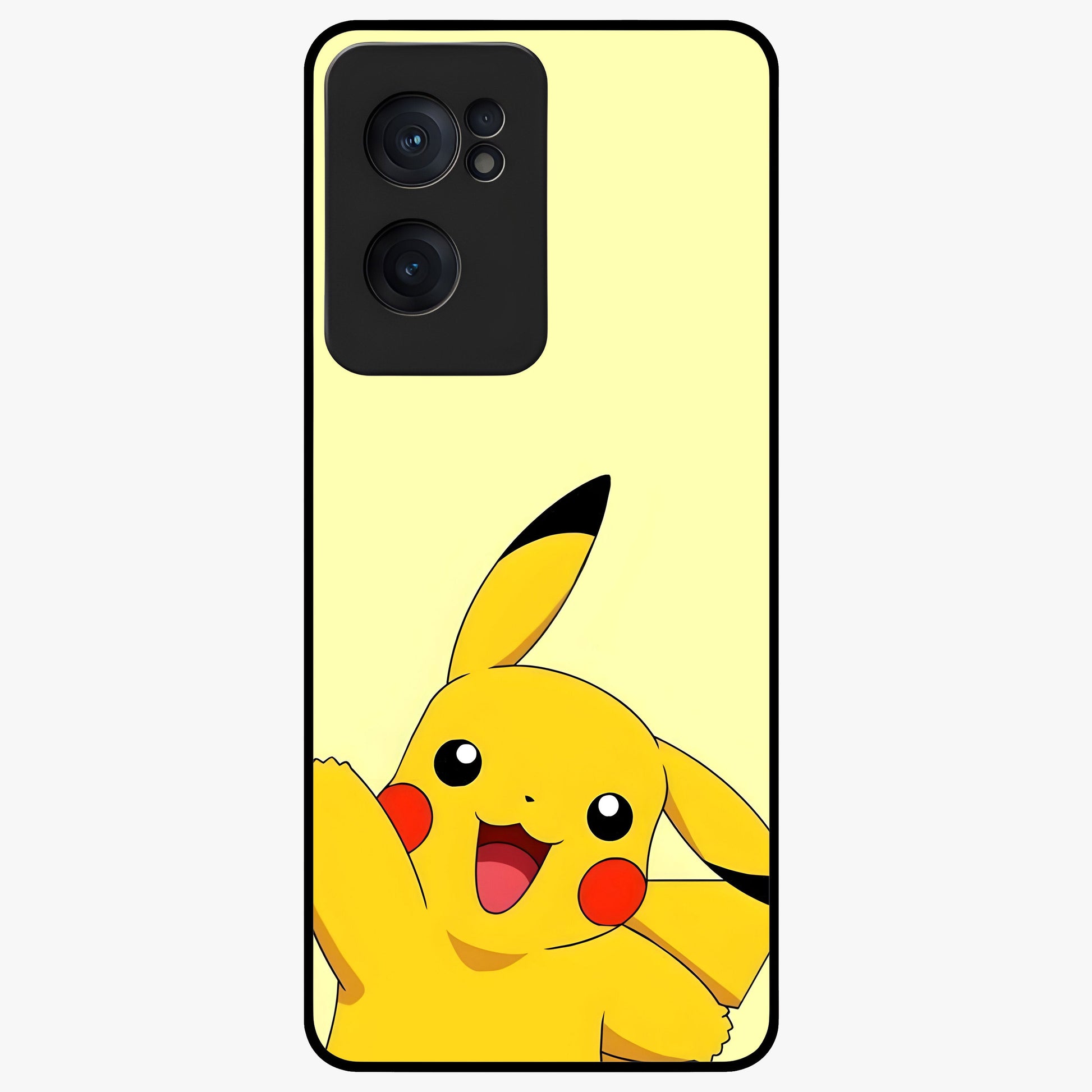 Happy Electric Pikachu Glass Case for 1+Nord CE 2  energetic front view featuring electric themed cartoon artwork