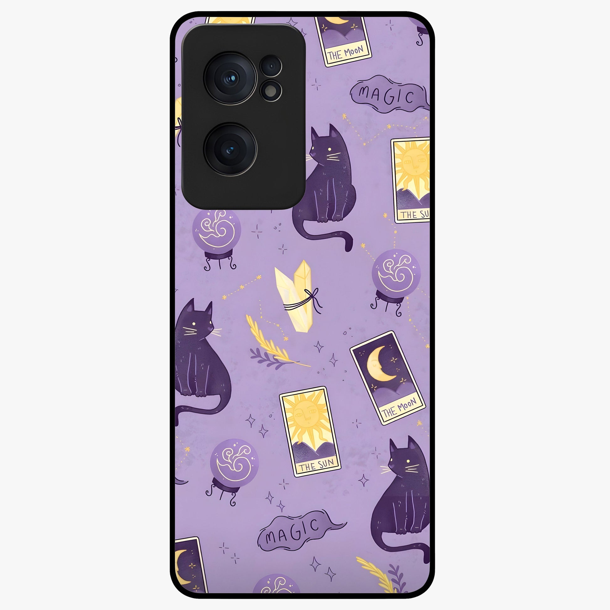 Humble Magic Cats Glass Case for 1+Nord CE 2  showing full back design in clean flat view with whimsical cat artwork and glossy glass finish.