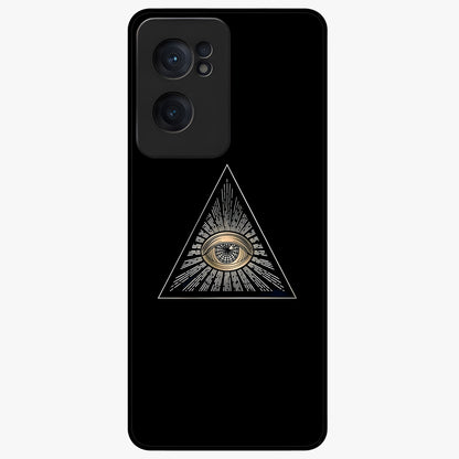 Illuminati Evil Glass Case for 1+Nord CE 2  showing full back design in clean flat view with bold symbolic artwork and glossy glass finish.