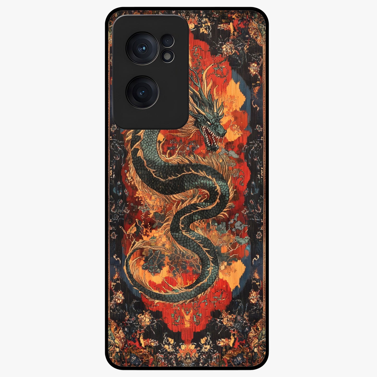 Inferno Dragon Soul Glass Case for 1+Nord CE 2  showing full back design in clean flat view with blazing dragon artwork and glossy glass finish.