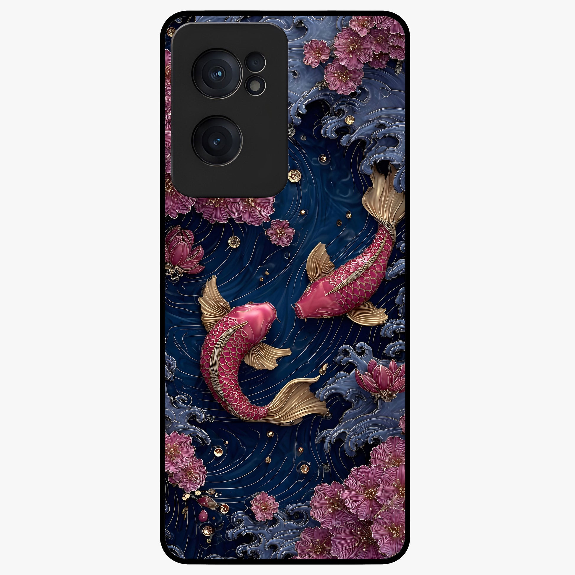 Koi Wave Dance Glass Case for 1+Nord CE 2  artistic front view featuring flowing koi fish artwork with wave patterns