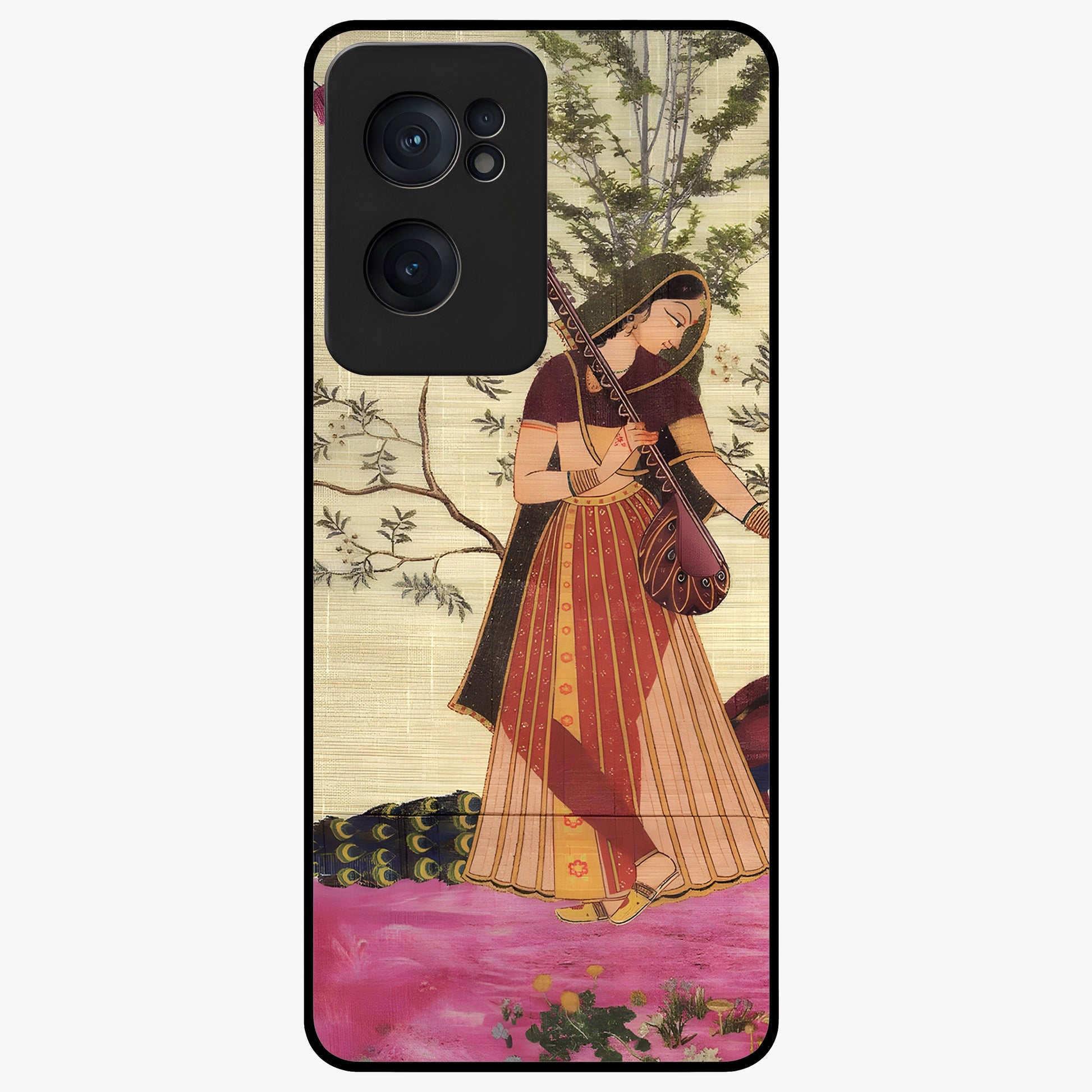 Lady With Veena Art Glass Case for 1+Nord CE 2  elegant front view featuring classical musical inspired artwork
