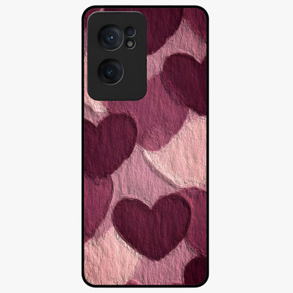 Layered Paper Hearts Glass Case for 1+Nord CE 2  charming front view featuring dimensional paper style heart artwork