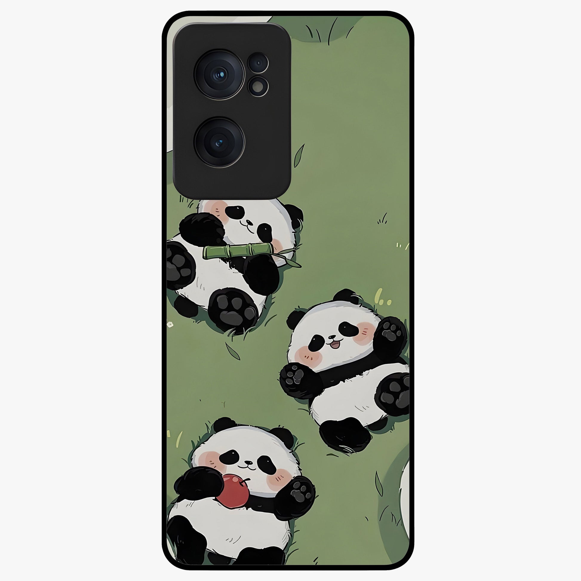 Lazy Panda Picnic Glass Case for 1+Nord CE 2  adorable front view featuring playful panda picnic themed artwork
