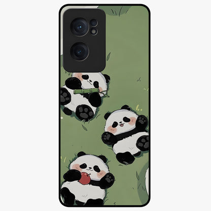 Lazy Panda Picnic Glass Case for 1+Nord CE 2  adorable front view featuring playful panda picnic themed artwork