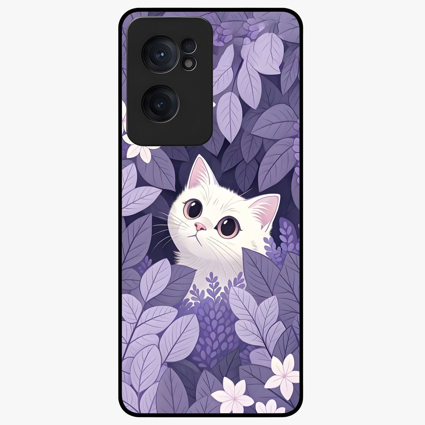 Lilac Hide Peek Cat Glass Case for 1+Nord CE 2  adorable front view featuring playful cat artwork in lilac tones
