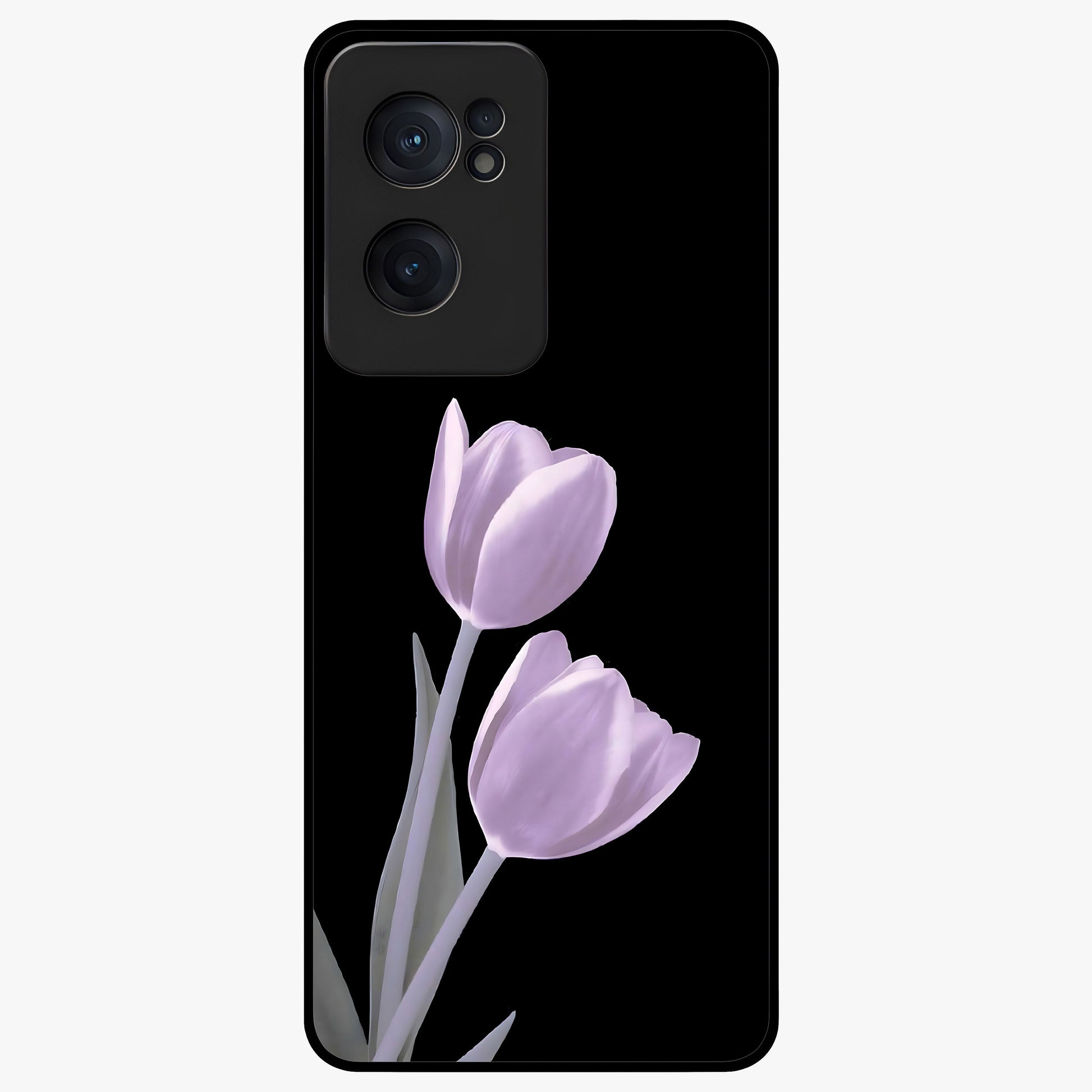 Lilac Tulip Flowers Glass Case for 1+Nord CE 2  elegant front view featuring tulip floral artwork in soft lilac tones