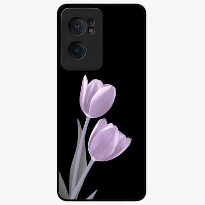 Lilac Tulip Flowers Glass Case for 1+Nord CE 2  elegant front view featuring tulip floral artwork in soft lilac tones