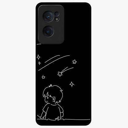 Line Art Boy With Shooting Stars Glass Case for 1+Nord CE 2  artistic front view featuring minimal line art character with star accents