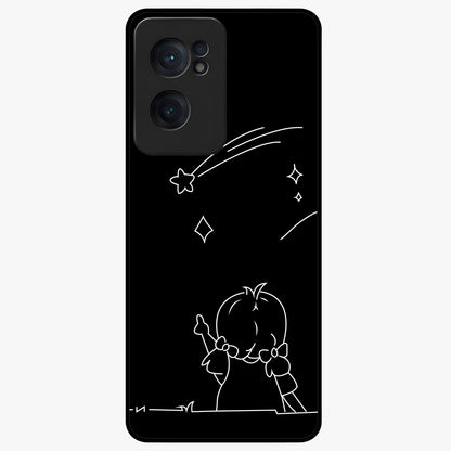Line Art Girl With Shooting Stars Glass Case for 1+Nord Ce 2  elegant front view featuring minimal line art character with shooting stars