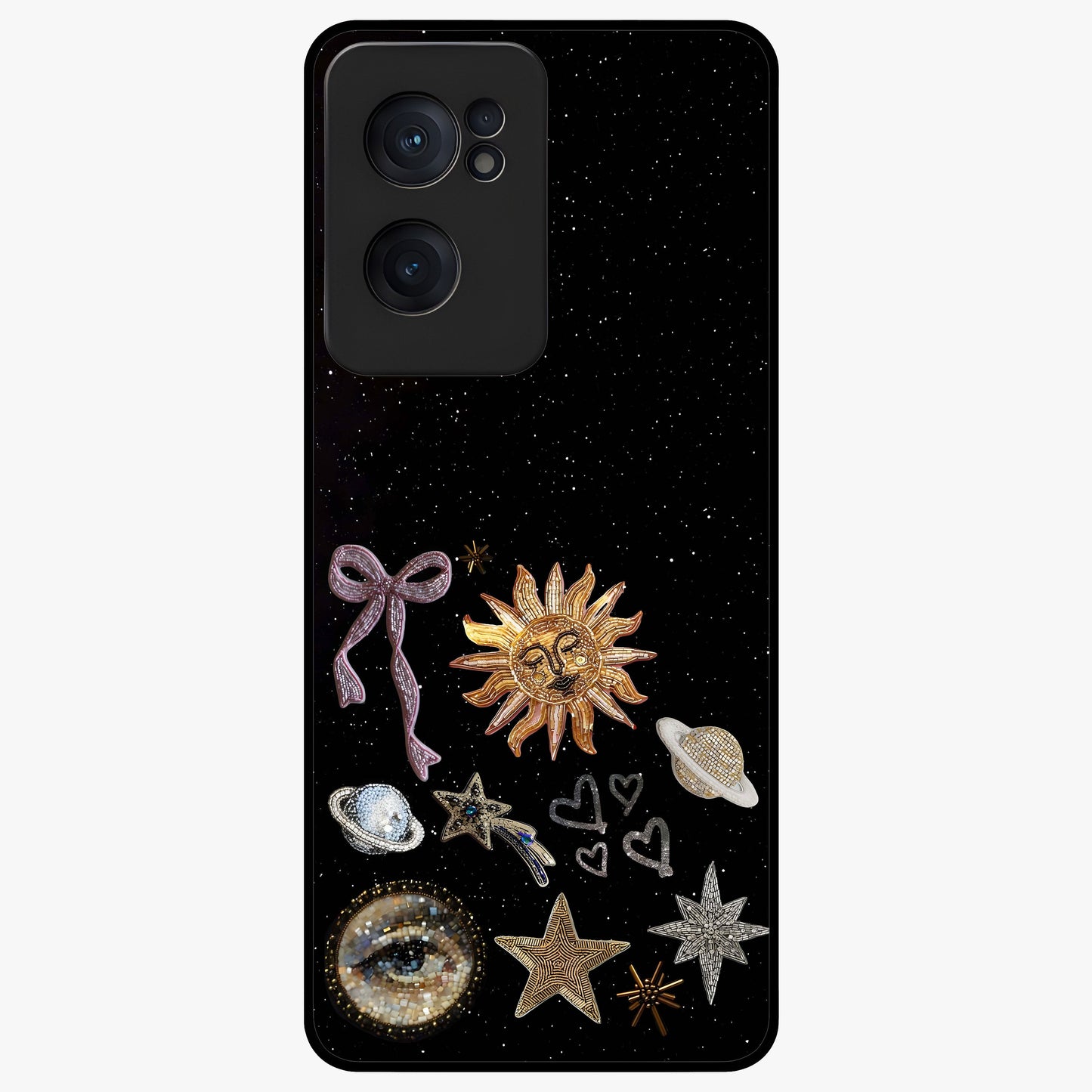 Magical Jewelry Vibe Glass Case for 1+Nord CE 2  glamorous front view featuring jewel inspired artistic artwork