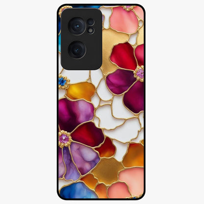 Marble Flower Pattern Glass Case for 1+Nord CE 2  stylish front view featuring floral artwork blended with marble texture