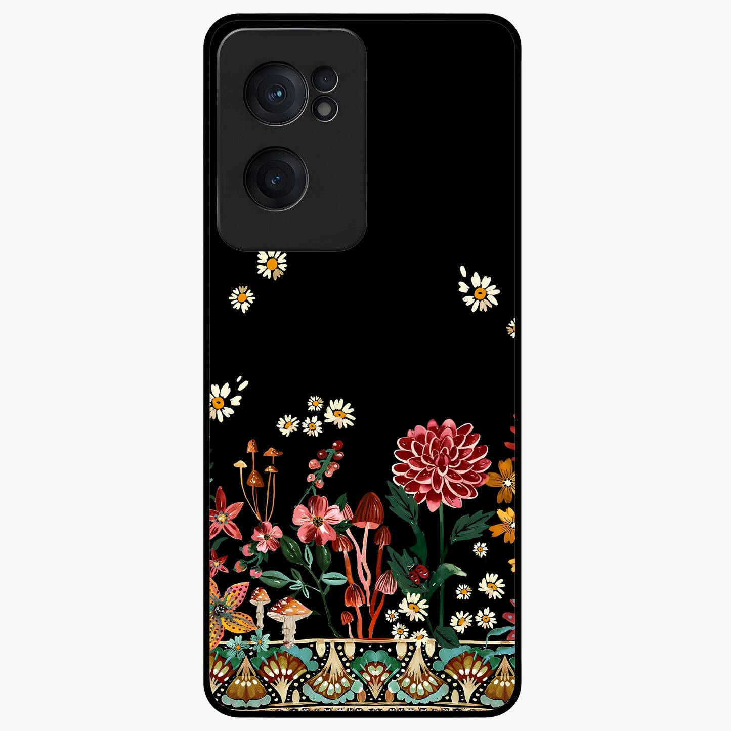 Midnight Bloom Pattern Glass Case for 1+Nord CE 2  elegant front view featuring floral artwork on deep night background