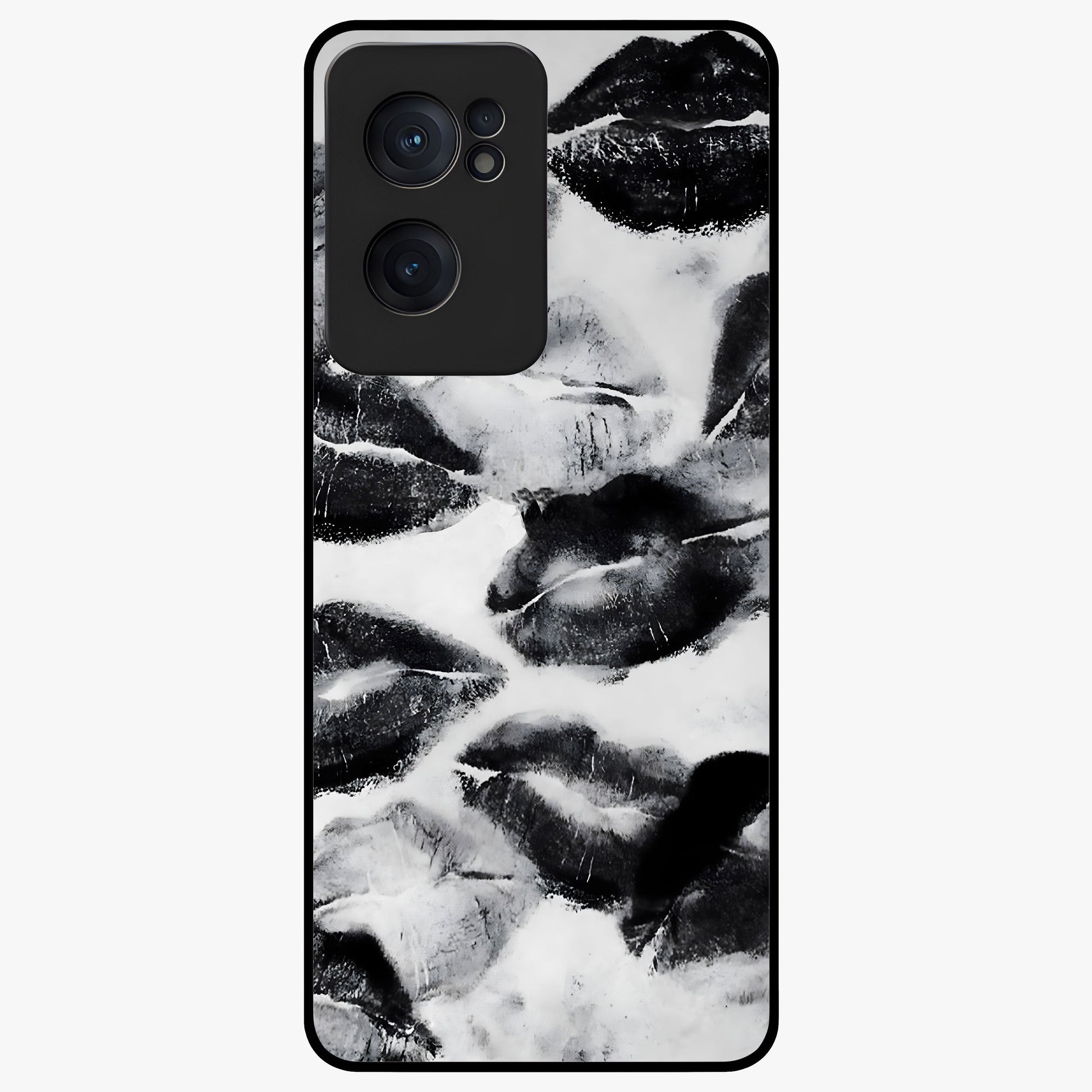 Midnight Kiss Marks Glass Case for 1+Nord CE 2  bold front view featuring romantic kiss mark artwork on dark background